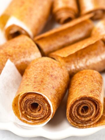 Peach fruit leather on plate