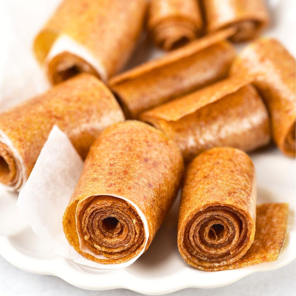 Peach fruit leather on plate
