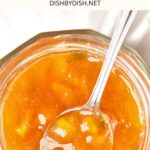 Top down view of a spoonful of jalapeño peach jam