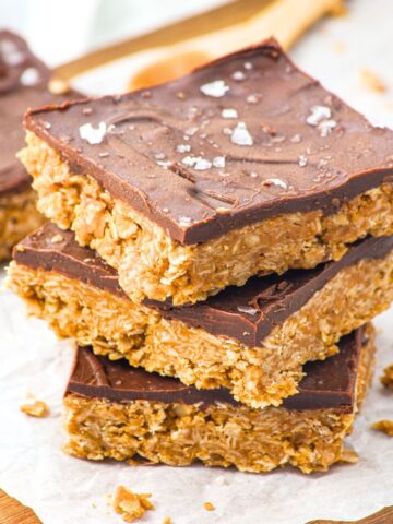A stack of peanut butter chocolate oatmeal bars