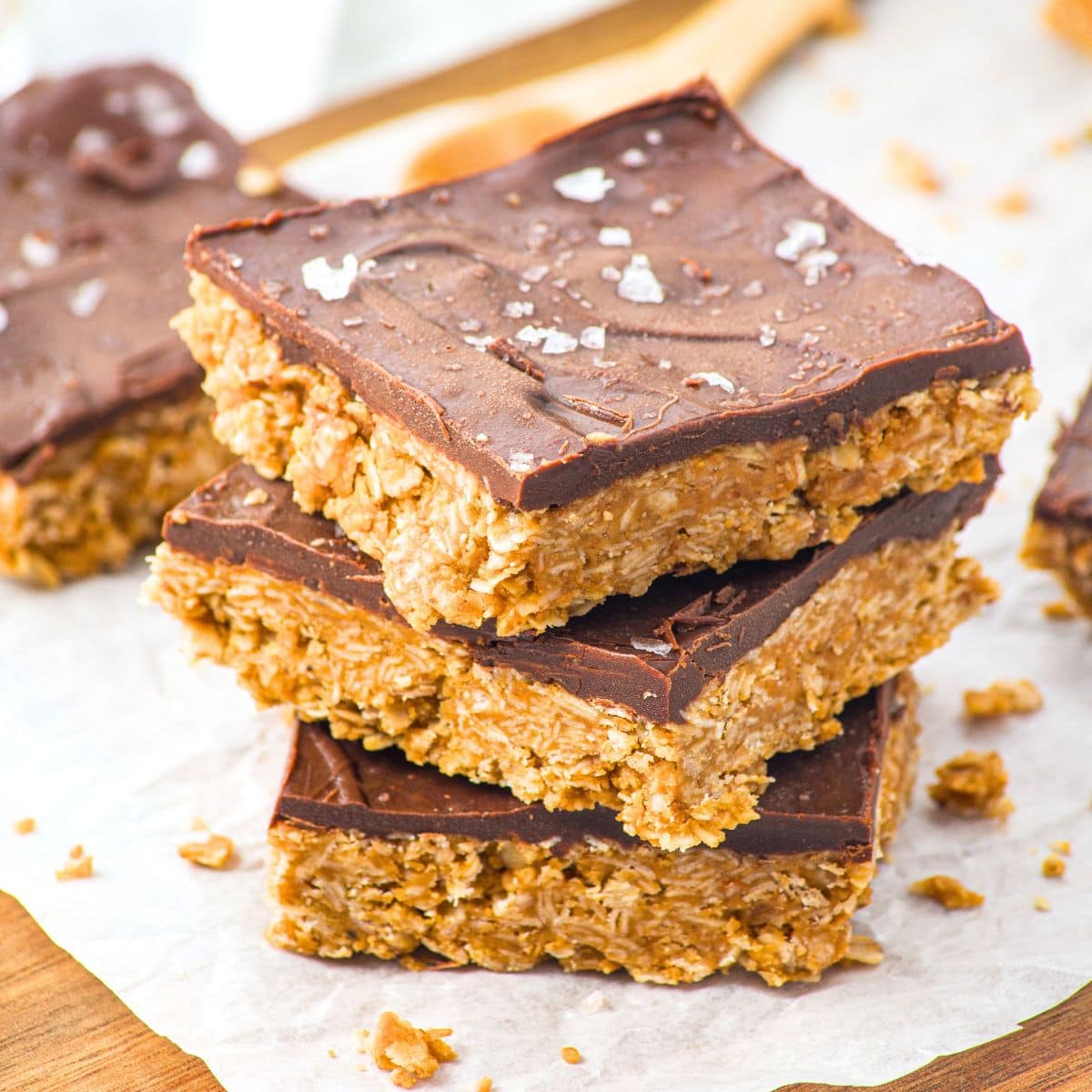 A stack of peanut butter chocolate oatmeal bars
