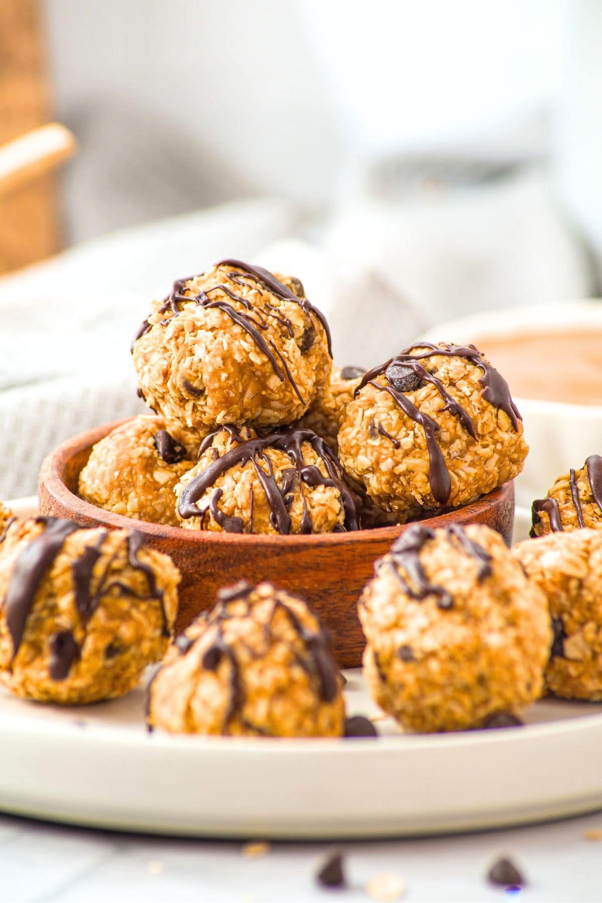 Up close view of oatmeal peanut butter protein balls