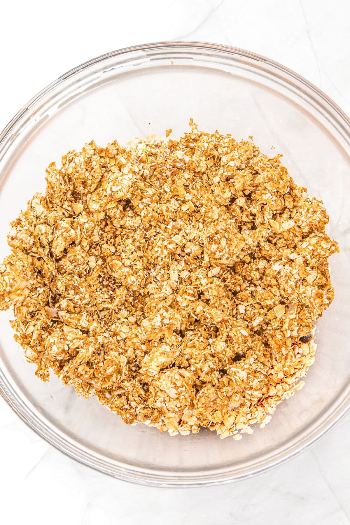 Oatmeal mixture in glass bowl