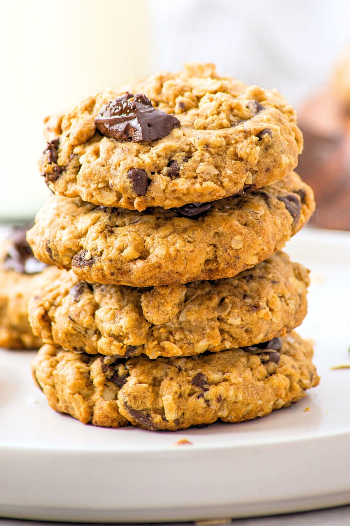 A stack of gluten-free peanut butter oatmeal cookies