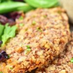 Up close view of pecan chicken breasts