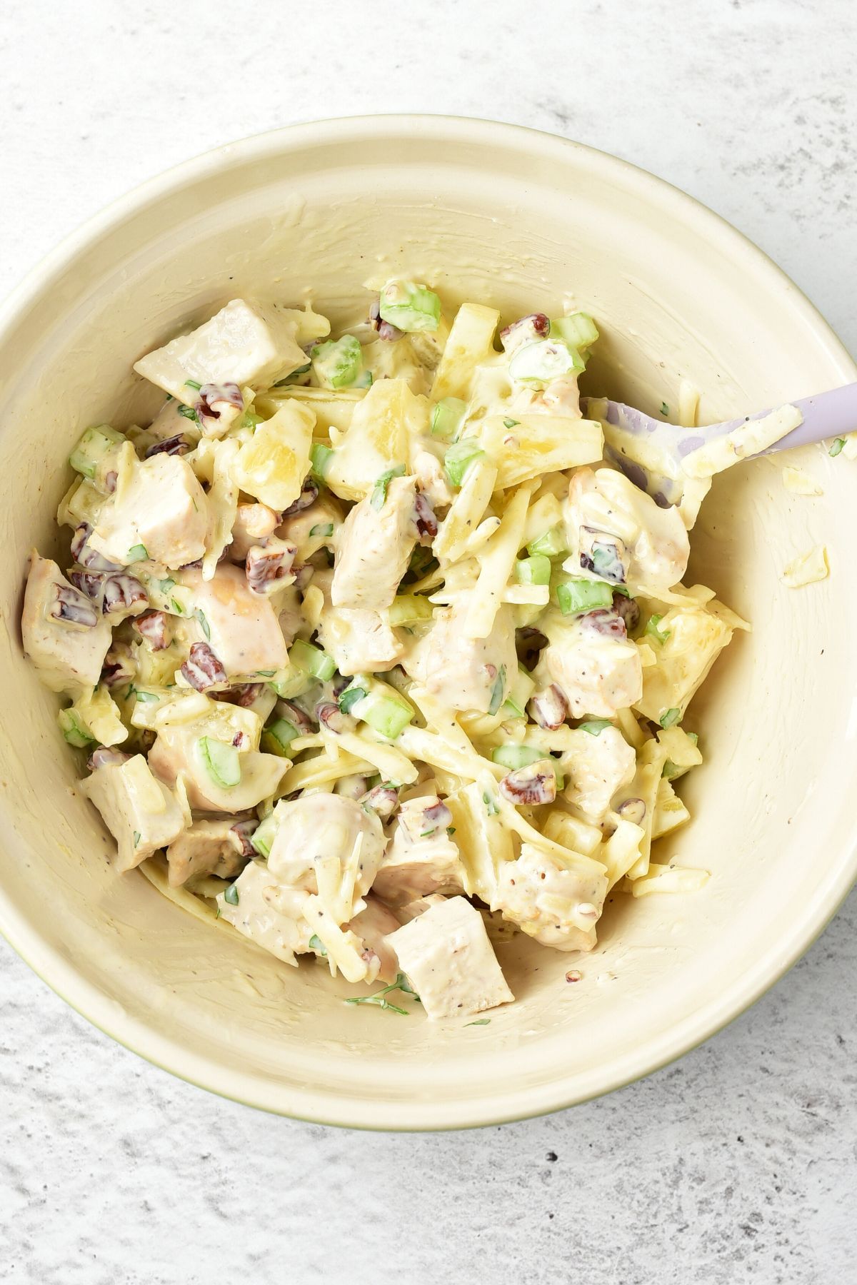 Chicken pineapple salad tossed with dressing