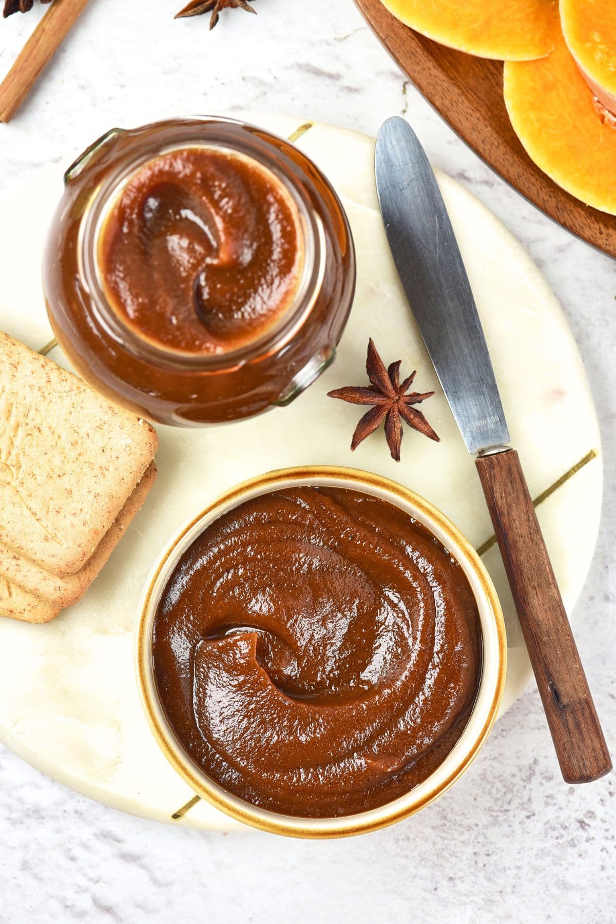 Pumpkin and Apple Butter Top down view of pumpkin and apple butter