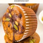 A stack of pumpkin chocolate chip muffins
