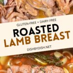 Collage of images of roasted lamb breast.