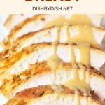 Up close view of gravy drizzled over turkey breast