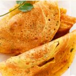 Top down view of folded chickpea crepes