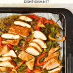 Chicken fajitas on parchment-lined sheet pan