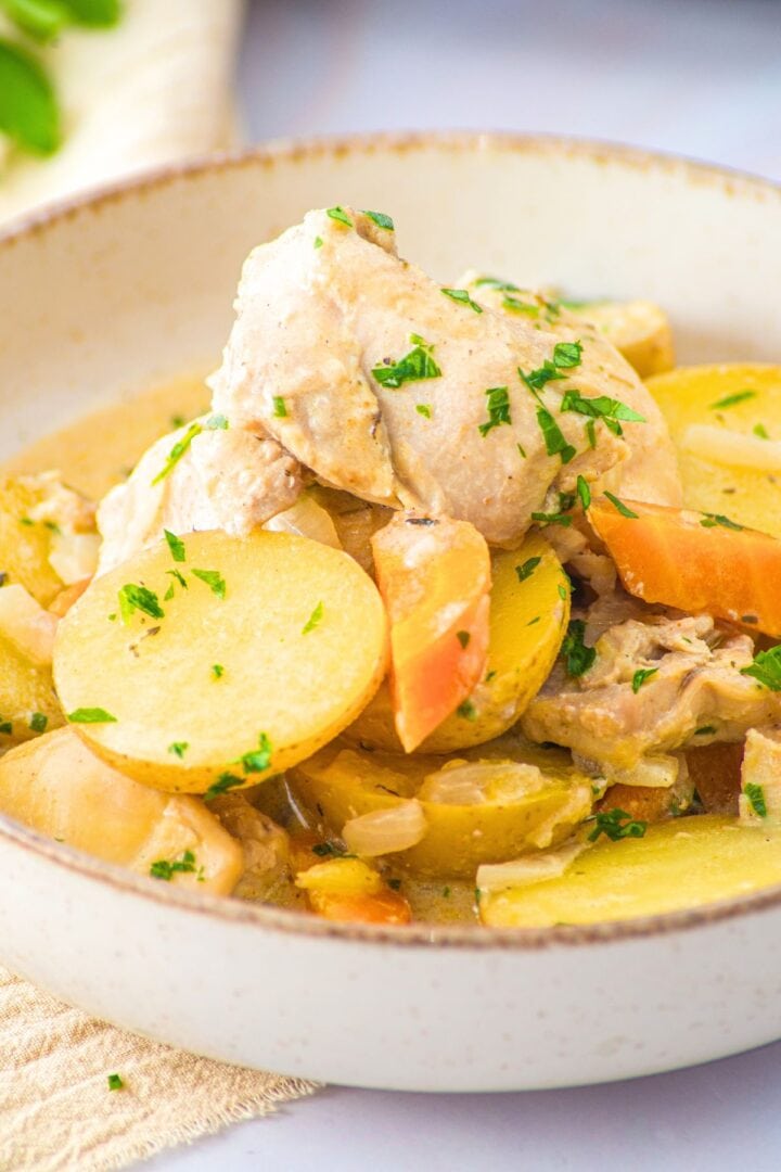 Creamy slow cooker chicken in a bowl