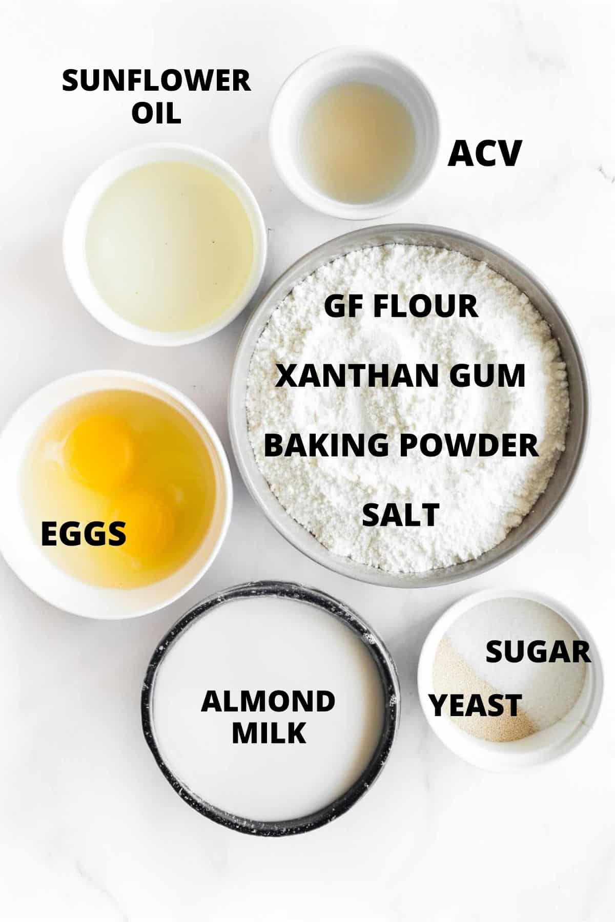 Ingredients required for gluten-free bread recipe.