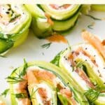 Up close shot of cucumber roll-ups.