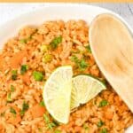 Top down view of a bowl of Mexican red rice.