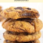 A stack of half-eaten tahini chocolate chip cookies