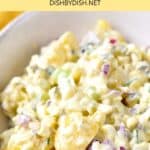 Up close shot of potato salad in bowl