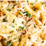 Up close view of parmesan truffle fries