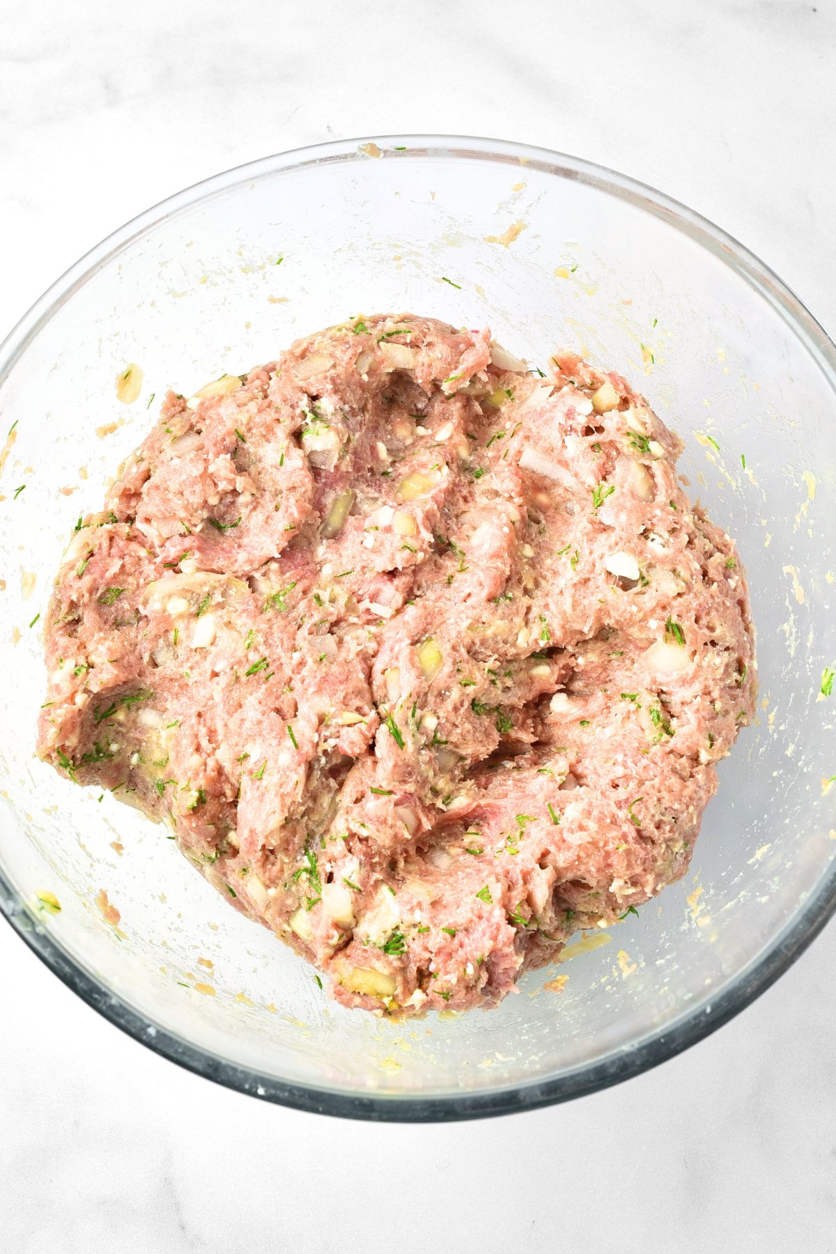 Meatball mixture in bowl.