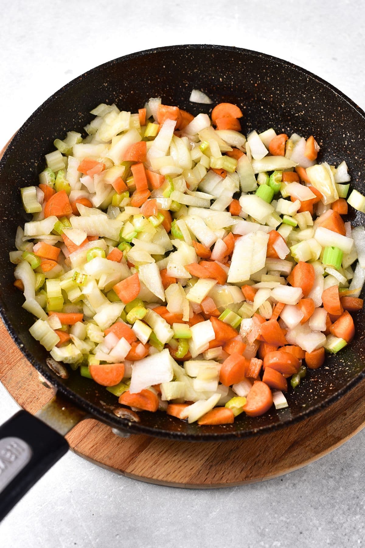Sautéing diced veggies in skillet