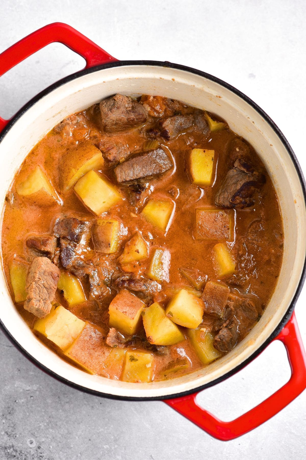 Deer meat stew in dutch oven