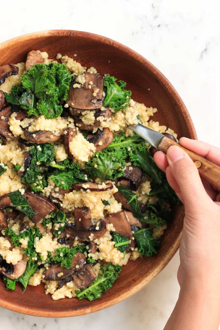 Warm Millet Bowl with Mushrooms & Kale (Gluten-free, Vegan)