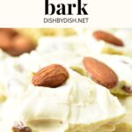 Up close view of white chocolate bark with almonds