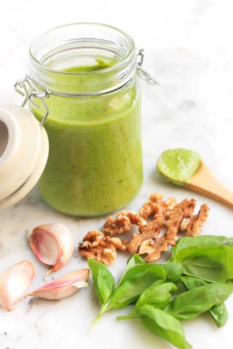 Upclose shot of homemade pesto